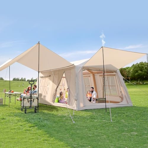 MOPHOTO 8–10 Personen Aufblasbares Zelt für Camping, wasserdicht, Oxford heiß mit manueller Pumpe, geräumig, einfach aufzubauen, aufblasbares Camping-Luftzelt für Familienglamping (Baldachin)