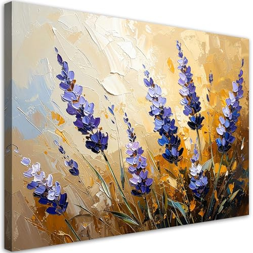 Feeby Leinwand Bilder - Bild Wohnzimmer - Lavendel - Blumen - 60x40 1tlg - Deko Schlafzimmer Groß - Dekoration Canvas - Gemälde - Modern Wandbilder - Kunstdruck