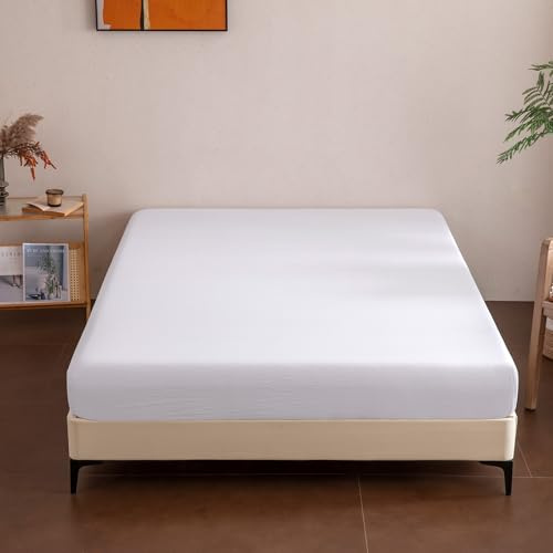 Sonvie Spannbettlaken 200x200cm Spannbetttuch, 30 cm Tiefe Tasche Weiß | Öko-Tex Zertifiziert Bettlaken Weich und atmungsaktiv Maschinenwaschbar