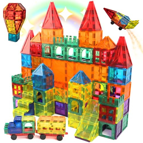Riswistoy Magnetische Bausteine 116 Teile Kinderspielzeug Magnetspielzeug STEM-Magnetblöcke Magneten Kinder Bauklötze Kinderspielzeug für 3+ Jahre alte Jungen und Mädchen
