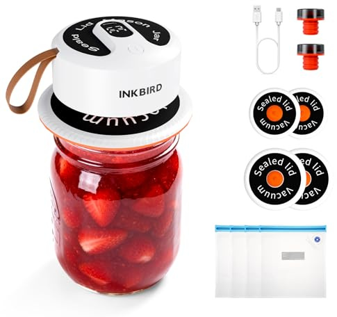 INKBIRD 2025 Upgrade 3-in-1 Electric Mason Jar Vacuum Sealer Kit for Wide/Regular Mouth Canning Jars & Bags, Wireless Portable & Automatic Jar Sealer with Reusable Mason Jar Lids*4, 100 Cycles, Gift