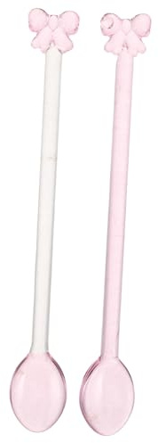 Glas Rührlöffel Schleife 2 Stück, Rosa, Hitzebeständig | Glas Schleife, zum Rühren und Mischen, Leicht zu Reinigen, Kreatives Design, für Kaffee und Küche