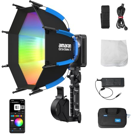 amaran Ray 120c 120W Vollfarb COB LED Leuchte mit Bowens Mount | Ultra-kompakt, USB-C PD, Ace E-Lock, IP54, RGBWW, Farbtemperatur, App Steuerung, Lichtformer, Softbox