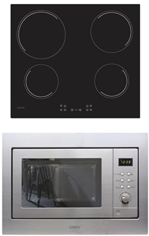 Candy Set Integrable: Placa Vitrocerámica 4 Fuegos + Microondas con Grill 20L, Mandos Centrales