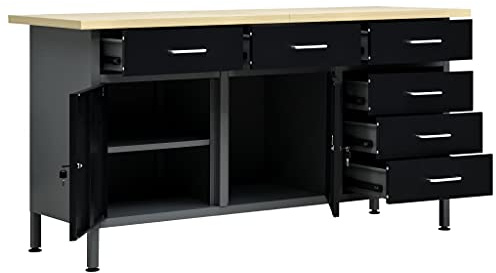TerTide Banco da Lavoro Nero 160x60x85cm Acciaio, Tavolo da Lavoro, Banco Lavoro, Banco da Lavoro Officina, Banco da Lavoro Garage