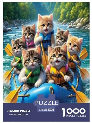 Kajak Katze Puzzle 1000 Teile Schwer Pädagogisches Spielzeug Für Erwachsene Und Kinder, Klassische Geschenk Farbenfrohes Legespiel Home Dekoration 38x26cm/1000pcs