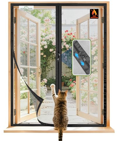 SCREEN DOOR Moustiquaire pour Fenêtre 120x125 cm, Installation Facile, Fibre de Verre Ignifugée et Résistante aux Déchirures, Fermeture Éclair Pratique, Noir