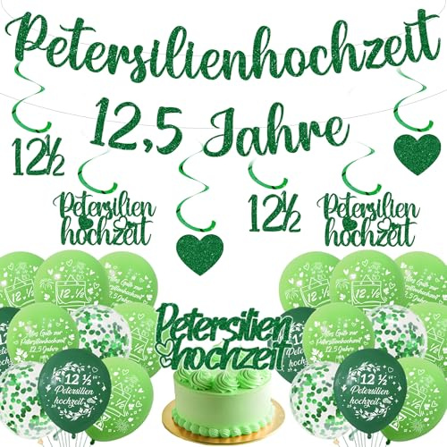 Petersilienhochzeit Deko Girlande Luftballons Set - 12,5 Hochzeitstag Dekoration Ballons Banner und Hängende Wirbel, Tortendeko und Hängendeko zum Petersilien Hochzeit