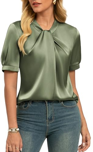 GRACE KARIN Women Satin Blouse Short Sleeve Summer Top Elegant Silk Dressy Shirt Casual Office Work Tops for Ladies UK