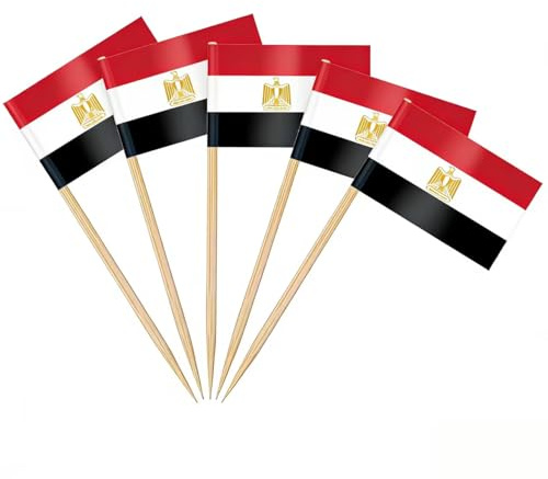 AhfuLife 100pcs Egypt Toothpick Flags, Egyptian Cocktail Stick Flag for World Cupy Sandwich Food Cupcake Toppers Tableware National Day Party Supplies Pub Event Decor