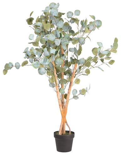 UNUS Eukalyptus Kunstpflanze 120 cm mit Echtholzstamm im Topf | großer naturgetreuer Deko Baum