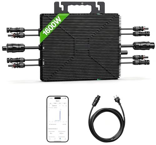 HAPDOOP Balkonkraftwerk Wechselrichter 1600W, intelligenter Mikrowechselrichter mit WLAN & Bluetooth, Fernüberwachung per App, integriertes MPPT, IP67 wasserdicht sowie (1600W+5m KABLE)