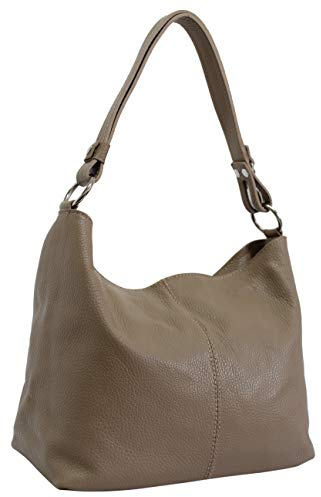 AMBRA Moda Damen Leder Handtasche Schultertasche Umhängetasche Hobo bag GL005 (Helltaupe)