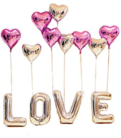 our fantasy time Super romantische“Love”und Herzchen Luftballon Set, ideal als Deko zur Hochzeit, zum Valentinstag oder zum Antrag, Aluminiumfolie Ballons, Folienballon, Helium Ballons, (SET07)