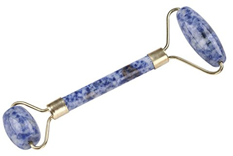Semme Masseur de Visage de Rouleau de Jade, Outil Naturel de Massager de Visage de Rouleau de Visage de Double-tête beauté Anti-vieillissement de Cou(Bleu)