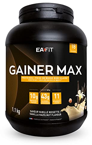 EAFIT-GAINER MAX- Prise de masse musculaire - Shaker proteine pour la musculation - Vanille noisette - Apport de glucide, de proteines, de vitamines pour le sport pour la prise de poids