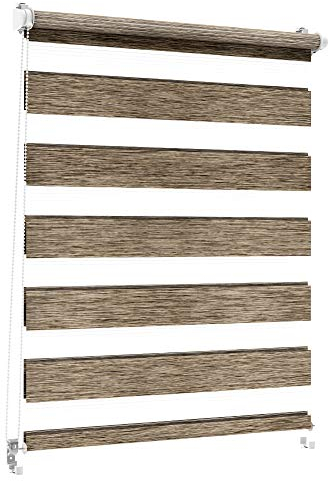 Sonnenschutz-HH - Doppelrollo Klemmfix ohne bohren Duo-Rollo Kettenzugrollo Seitenzugrollo AUSSENMAß Breite 45 x 150 cm Höhe - Leinen-Struktur braun