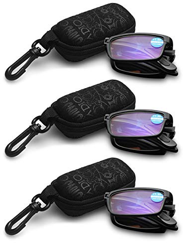 KOOSUFA Faltbare Lesebrille Herren Damen Anti Blaulicht Zusammenklappbar Leicht Lesehilfe Schwarz mit Etui 1.0 1.5 2.0 2.5 3.0 3.5 4.0