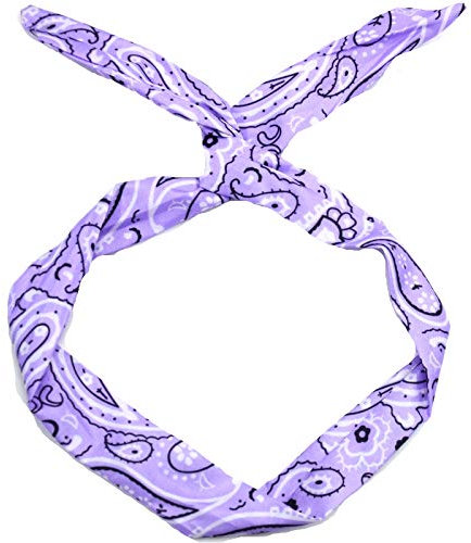 Rockabilly Wired Headband Retro Scarf Adjustable Twist Wire Hair Band Bunny Ears Bowknot (N Paisley-Lavender)