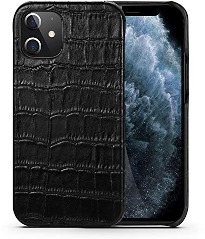 nincyee Echtleder Hülle für iPhone 12 Mini,Krokodil Kopf Relief Echtes Leder Handyhülle Halb Verpackt Handgemacht