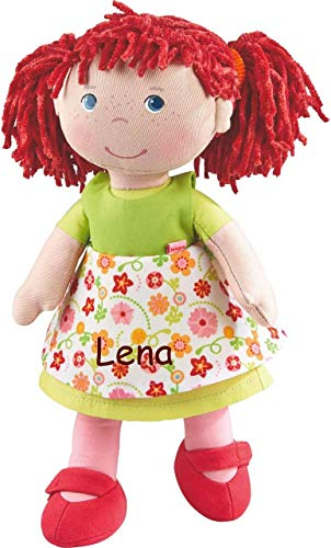 HABA Stoffpuppe Liese mit Namen Bestickt, weiche Erste Baby Puppe mit Kleidung und Haaren, 0-5 Jahre Kuschelpuppe Taufgeschenk, Anziehpuppe Kuschelpuppe 302110