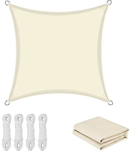 WOWTOY 3m x 3m Square Sun Shade Sail Water Resistant Outdoor Garden Patio Party Sunscreen Awning Canopy 98% UV Block with Free Ropes for Garden, Patio, Terrace, Camping (Cream White)