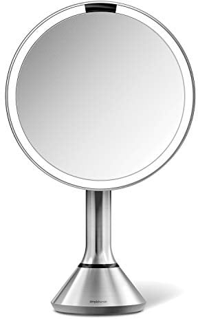 Simplehuman ST3052 20 cm, Sensorspiegel mit Touch-Helligkeitsregelung und Doppellichteinstellung, Kosmetikspiegel mit Beleuchtung, 5-fache Vergrößerung, gebürsteter Stahl