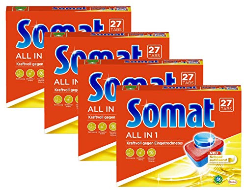 Somat 7 All in 1 Spülmittel, Geschirrspülmittel, 4er Pack (4 x 27 Waschladungen)