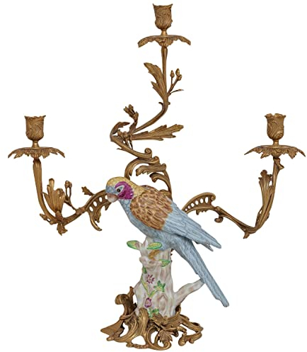 aubaho Kerzenständer Vogel Papagei Kerzenhalter Porzellan Bronze Antik-Stil 62cm (a)