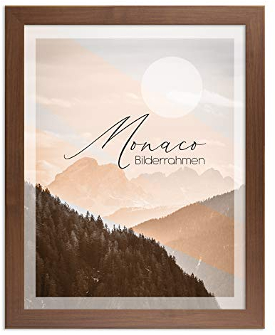 BIRAPA Monaco Bilderrahmen Holz 25x35 cm Nussbaum Dunkel - Wechselrahmen Bilderrahmen Plexiglas - für Fotos, Bilder & Poster