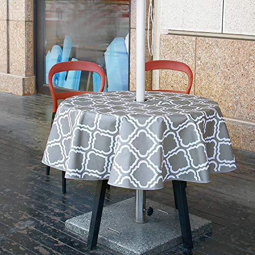 Mantel Impermeable para Exteriores, con Agujero para Sombrilla y Cremallera, Cubierta de Mesa de Patio para Jardín, Restaurante, Casa, Fiesta y Barbacoa (Rectángulo de 150 * 150 cm, Raya)