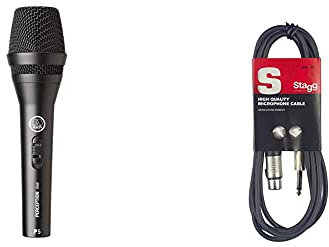 AKG P5s Professional Dynamic Live Microphone Vocal avec commutateur & Stagg 6 m Câble Microphone XLR - Phono de Haute Qualité - Noir