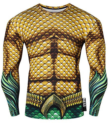 Nessfit Mens Compression Superhero Top Base Layer Gym Long Sleeve Running Thermal Sweatshirt Workout (Small, Superhero 2)