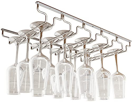 NWB Portabicchieri da Vino Sospeso con Viti,Porta Bicchieri di Vino sotto Il Mobile per Bar Cucina Ristorante,Supporto per Bicchiere da Vino in Acciaio Inox con 3/4/5/6 Slot