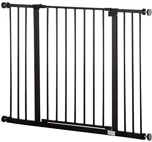 PawHut Dog Gate Pet Safety Gate Stair Barrier Pressure Fit Adjustable 76-82/86-97/101-107 cm, Black