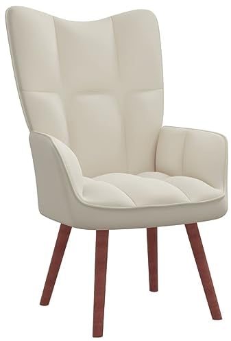 vidaXL Relaxsessel, Sessel mit Stahlrahmen Holzbeinen, Relaxstuhl Polsterstuhl mit Armlehne, Fernsehsessel Polstersessel Wohnzimmer, Modern, Cremeweiß Samt