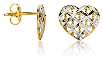14 Karat 585 Bicolor Gold Liebe Herz Diamantschliff Ohrstecker Italienisch Ohrschmuck Gelbgold Weißgold