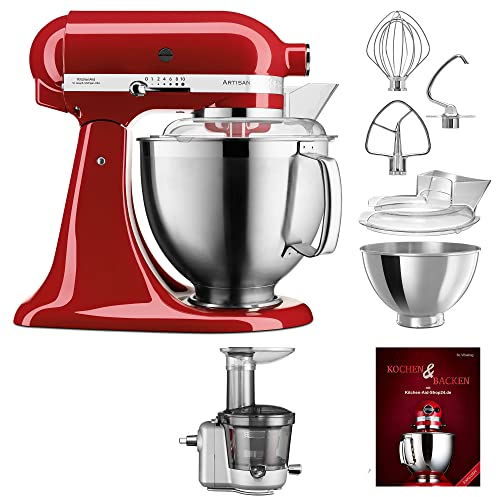 KitchenAid Küchenmaschine Artisan - P26 Starter Set 185er (Sieb) - 5KSM185PSEER inkl. Sieb mit digitaler Waage (5KSMSFTA) und Kochbuch (Kochen & Backen)