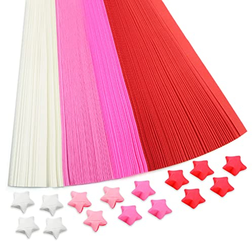 Lot de 540 feuilles de papier origami - 4 couleurs de bandes de papier origami double face - Pour art, artisanat, bricolage (rose)
