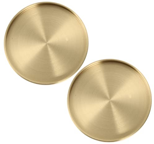 SUPVOX Desktop Coasters - Modern Style Round Brass Tray for Modern Home, Kitchen Tableware, Matte Brass Finish - 2pcs