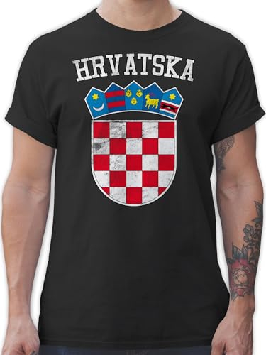 T-Shirt Herren - Fußball EM WM - Kroatien Wappen Hrvatska Krotatisch - 5XL - Schwarz - Croatia Trikot Fussball Shirt männer Europameisterschaft Croatian Tshirt Kroatien-Trikot fussballtrikot