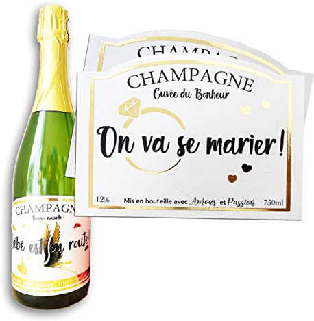Annonce Mariage - Demande Témoin (4 étiquettes Champagne On va se marier)