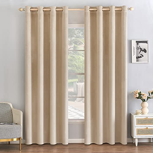 EMEMA 2 Stück Verdunklungsvorhang Samtvorhänge Blickdicht Vorhang mit Ösen Thermogardine Ösenvorhang Verdunkelungsgardinen für Schlafzimmer Wohnzimmer, 140 x 200 cm(B x H) Taupe