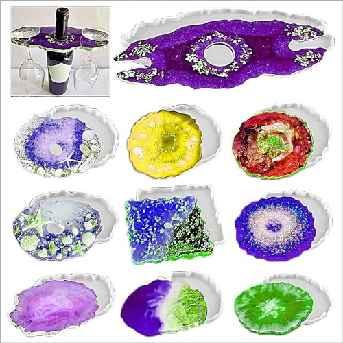 Harzformen Silikon-Set, 10 Stück, Weinregal-Untersetzerformen für Harzguss, Epoxidharz-Formen für Untersetzer, unregelmäßige Weingläserhalter, DIY Handwerk für Heimdekoration