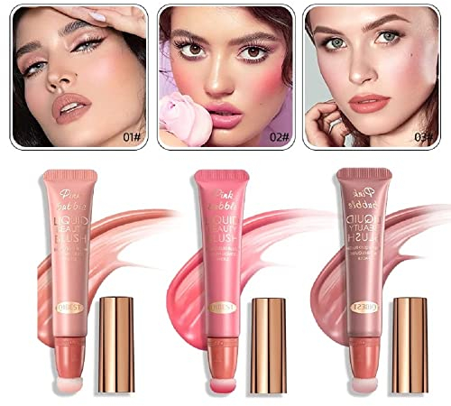 Flüssiges Blush Wand Gesicht Flüssiges Blush mit Kissen Applicator Leichter weicher wasserdichter mischbarer rauer flüssiger Blush Stick für Lidschatten Wangen und Lippen (3 Stück)