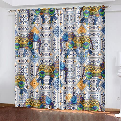 3D Schattierung Vorhänge - Bunter Elefant Gardinenschal Vorhang Für Wohnzimmer Schlafzimmer Schlaufenschal Isolierung Lärmminderung Mädchen Raumdekoration 140(B)X160(H) Cm - Vorhang Für Das Esszimmer