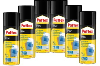 Pattex Sprühkleber Power Spray korrigierbar, lösemittelhaltiger Sprühklebstoff für schnelle und dauerhafte Verklebungen, farblos, 6x 400ml Dose