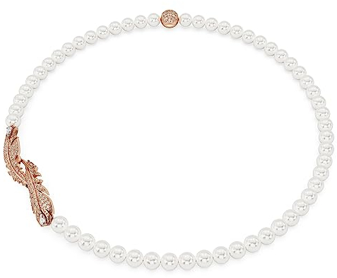 Swarovski Nice Y-Anhänger, Rosé Vergoldete Damenhalskette mit Feder-Motiv und Strahlenden Swarovski Kristallen