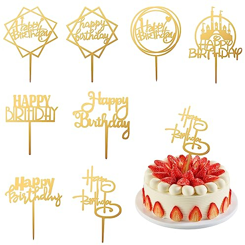 MXTIMWAN 8 Pièces Topper Happy Birthday, Acrylique Paillettes Cupcake Toppers, Topper Gateau, Cake Topper pour Décorer Le Gâteau d'anniversaire pour Enfants, Adultes, Mère