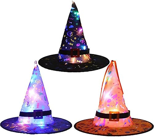 XineYuor XinYuor 3 Stück Hexenhüte, Halloween, Zaubererhut, perfekt für Karneval, Hexenhut für Halloween, Party, Maskerade, Cosplay-Zubehör, Kinder und Erwachsene (D)